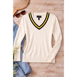 Lauren Ralph Lauren Cricket Sweater Ivory Tenniscore Preppy Varsity Knit XS